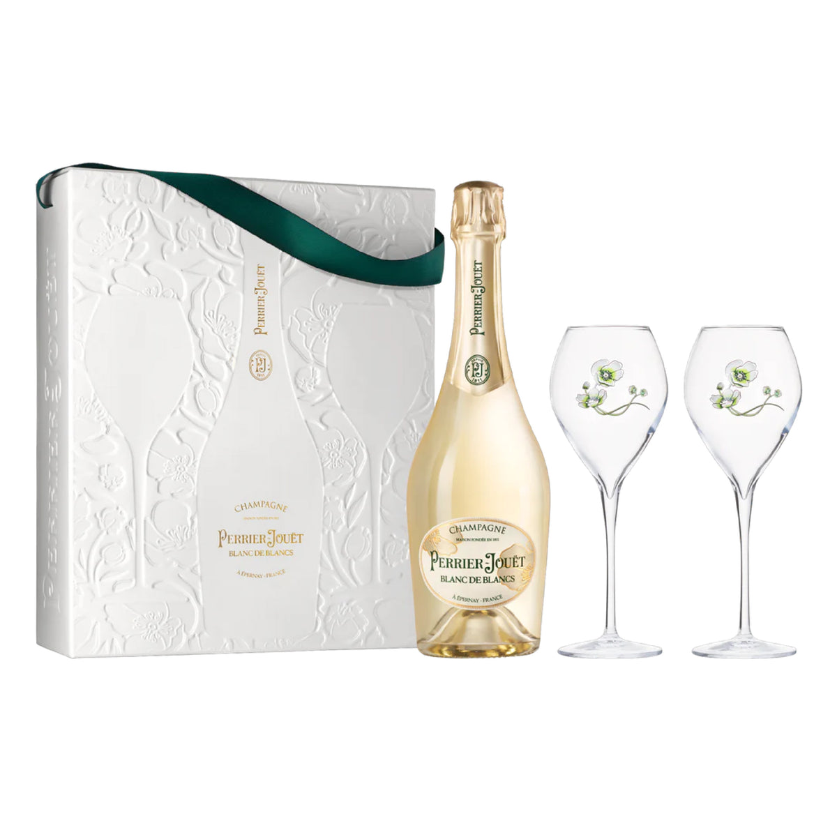 PERRIER JOUET Champagne Brut Blanc de Blancs NV with 2 glasses in Ecobox Gift Set